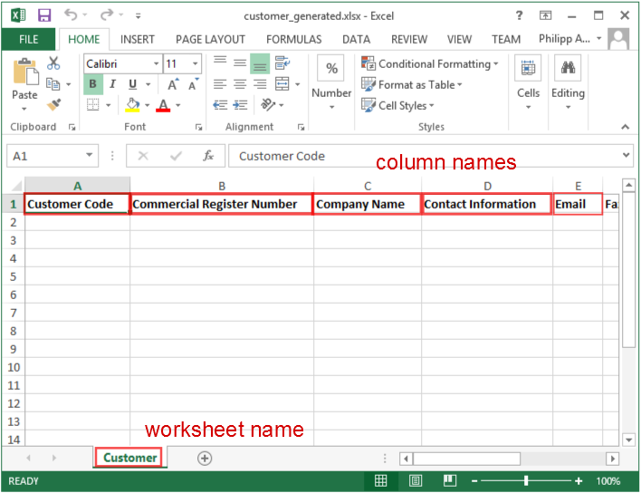 Generated excel for customer